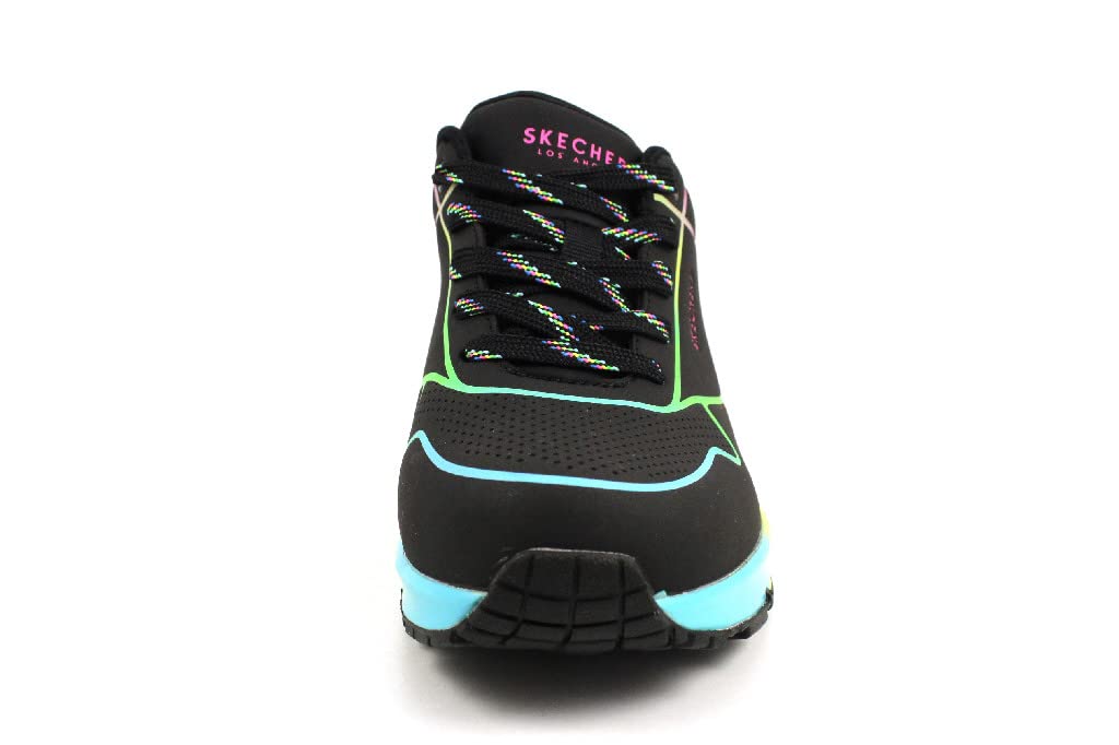 Skechers Womens Uno - Pop of Sunshine Sneaker, Black/Multi, 8.5 US
