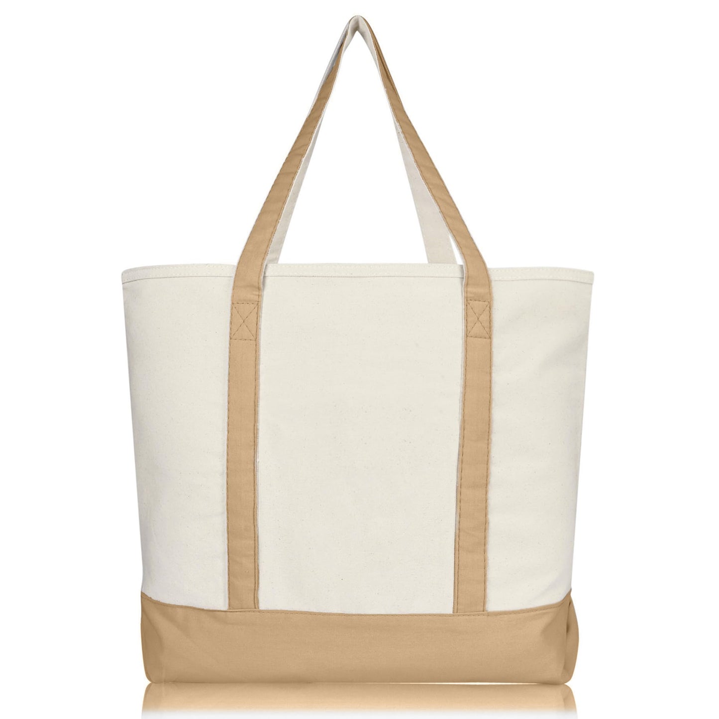 DALIX 22" Large Cotton Canvas Zippered Shopping Tote Grocery Bag in Brown