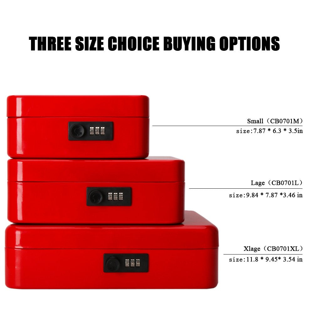 Jssmst Medium Cash Box with Combination Lock - Durable Metal Cash Box with Money Tray Red, 7.87 x 6.3 x 3.35 inches, CB0703M