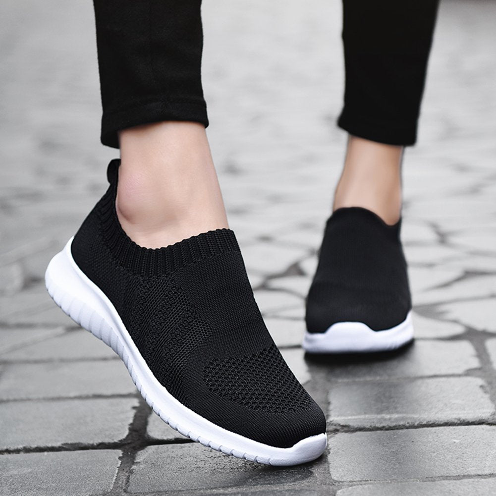 TIOSEBON Women's Walking Shoes Lightweight Mesh Slip-on- Breathable Running Sneakers 7.5 US Black