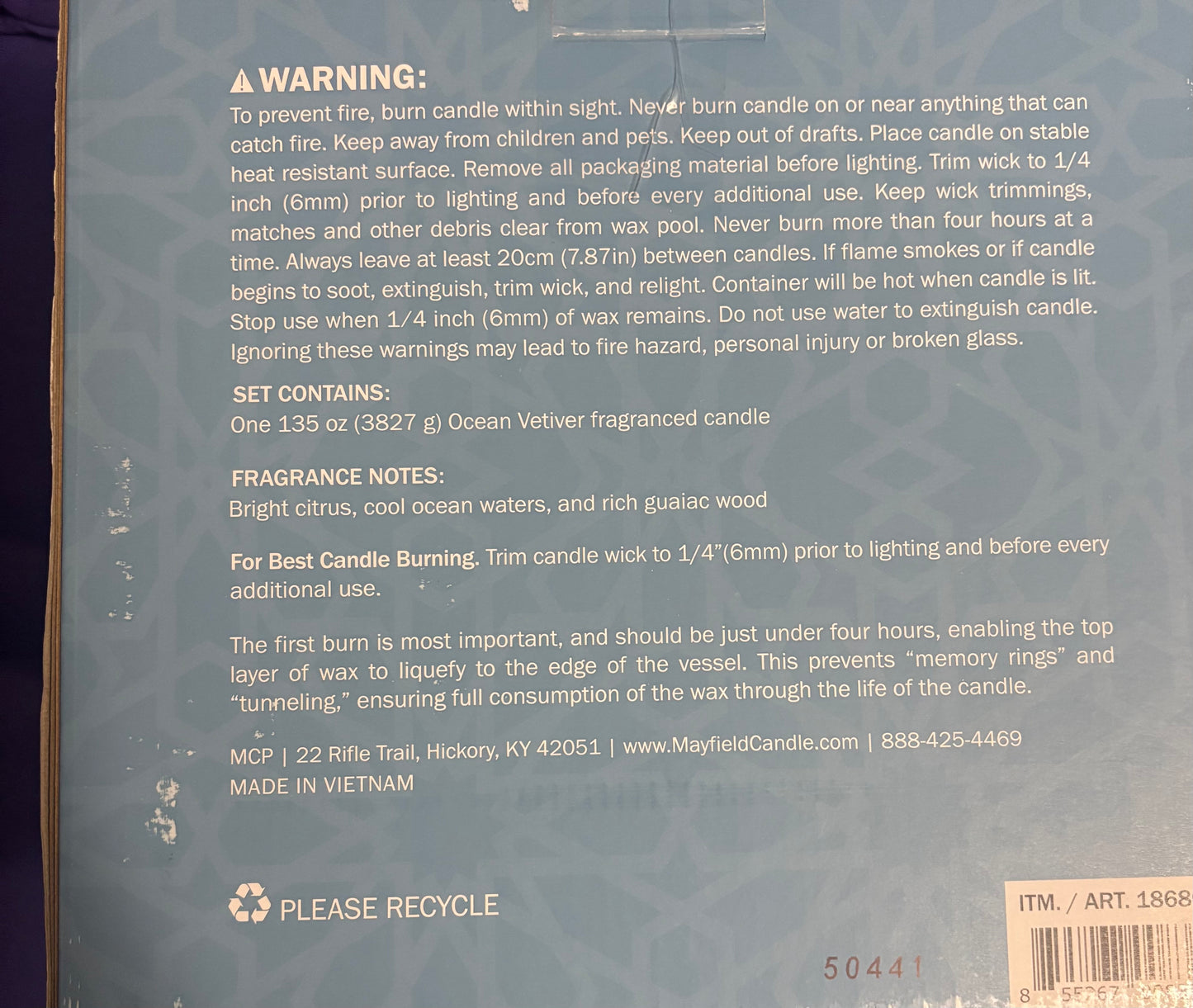 HUGE MAYFIELD SCENTED CANDLE 135 OZ (4L)