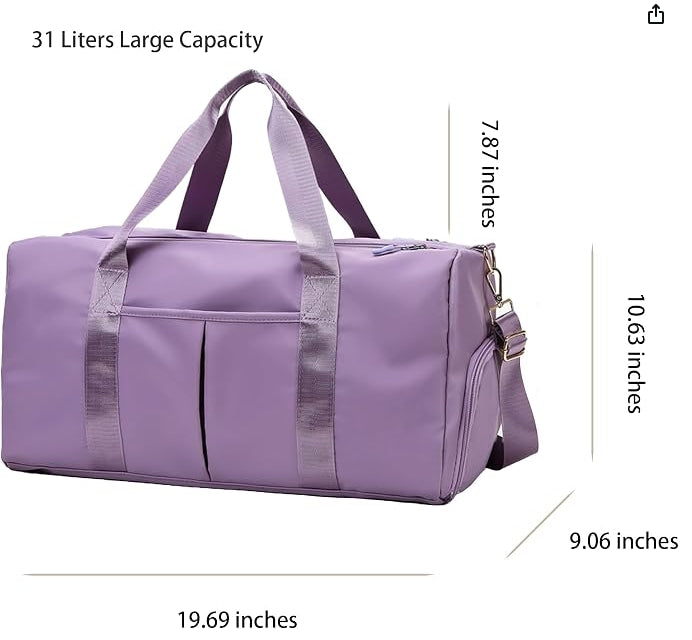 PATRECO Women Gym Bag with Separation for Wet and Dry, Shoe Storage, Waterproof Travel Duffle Bag for Gym, Swimming, Yoga, Sports (Purple)