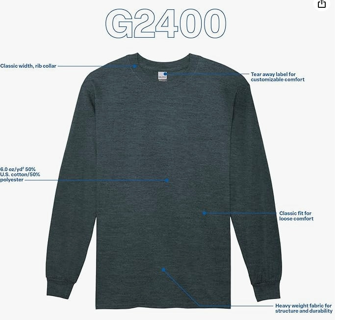 Gildan Adult LARGE Ultra Cotton Long Sleeve T-Shirt Style DARK HEATHER