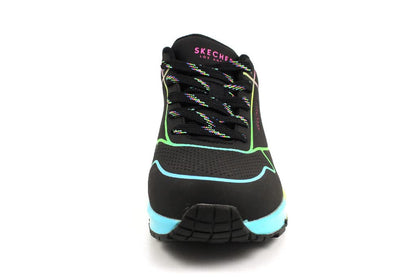 Skechers Womens Uno - Pop of Sunshine Sneaker, Black/Multi, 8.5 US