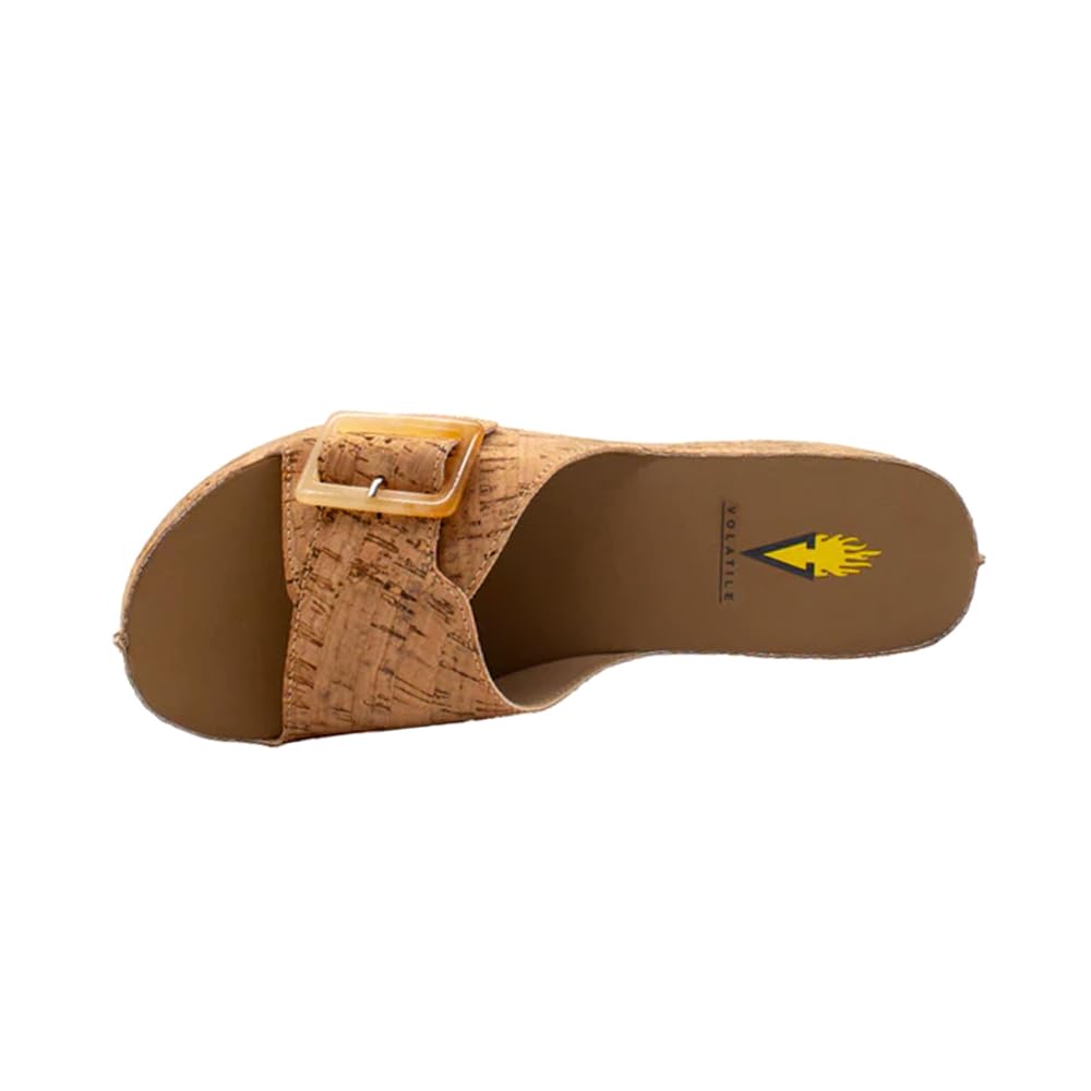VOLATILE Women's Bertha Faux Leather Sandal W/Tortoise Shell Buckle Closure, Cork - 7