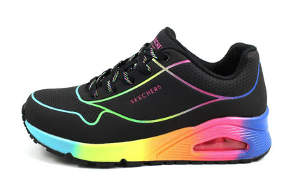 Skechers Womens Uno - Pop of Sunshine Sneaker, Black/Multi, 8.5 US