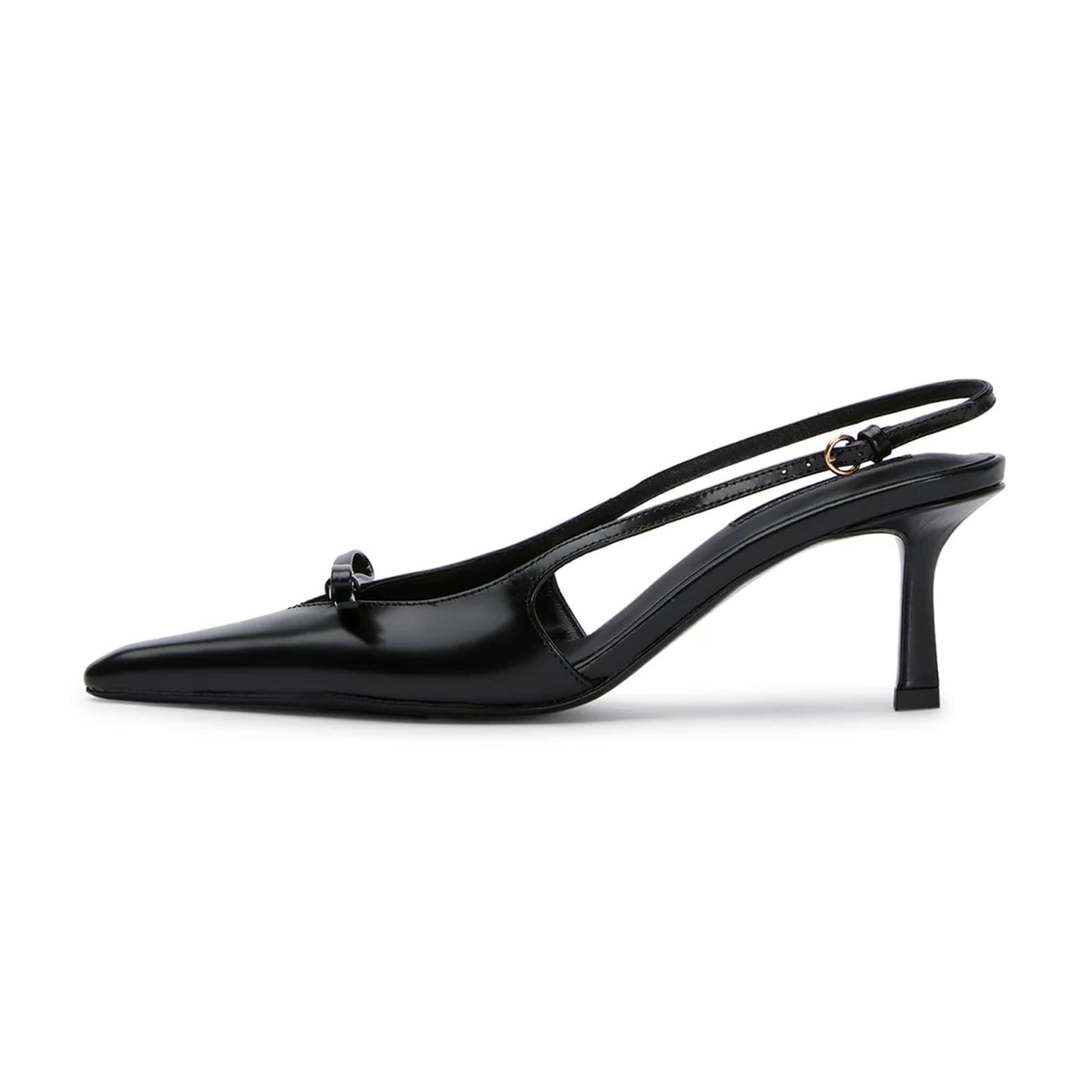 Mattiventon Black Kitten Heels with Bow Closed Toe Slingback Heels