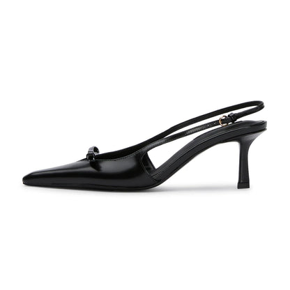 Mattiventon Black Kitten Heels with Bow Closed Toe Slingback Heels