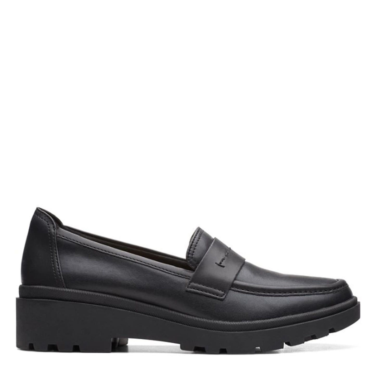 Clarks Women's Calla Ease Loafer Flat, Black Leather, 7 Medium US