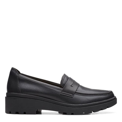Clarks Women's Calla Ease Loafer Flat, Black Leather, 7 Medium US