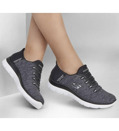 Skechers Women's Summits Hands-Free Slip-Ins – Memory Foam Insole, Heel Pillow, Vegan Materials Sneaker, Black White, 8.5 Wide