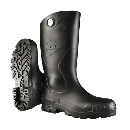 DUNLOP Chesapeake Rubber Boots with Steel Toe for Men & Women – PVC - Waterproof Work boots - Lightweight Garden, Rain & Fishing Boots - Safety boots with Wide Calf – Black – Size 3–15