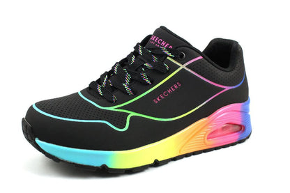 Skechers Womens Uno - Pop of Sunshine Sneaker, Black/Multi, 8.5 US