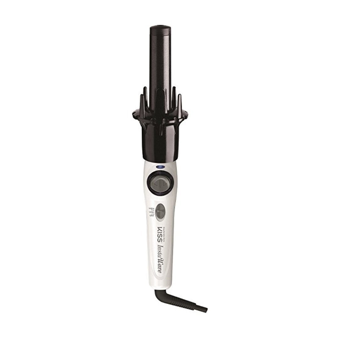 Kiss Instawave Deluxe Automatic Curling Iron, Black & White, 1" Curling Wand, 2-Way Self-Rotating Ceramic Ionic Hair Curler for Loose or Tight Curls, Dual Heat Settings up to 420°F, Tangle Prevention