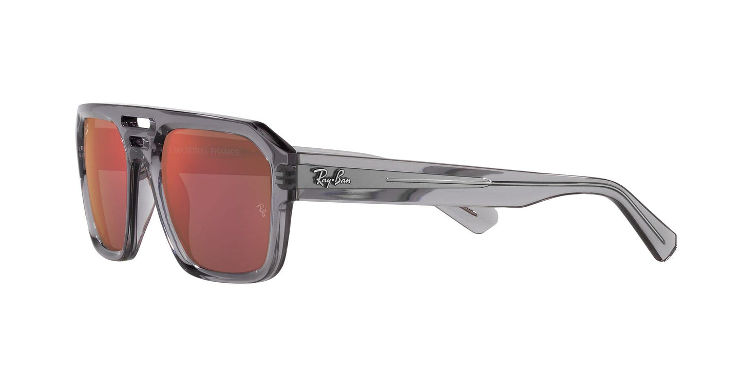 Ray-Ban Unisex RB4397 Corrigan Square Sunglasses, Transparent Grey/Dark Violet Mirrored Red, 54 mm