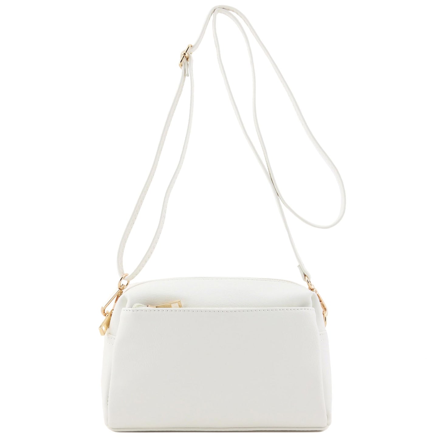 FashionPuzzle Triple Zip Small Crossbody Bag (White)