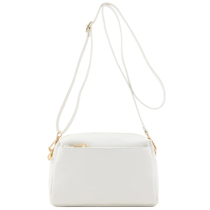 FashionPuzzle Triple Zip Small Crossbody Bag (White)