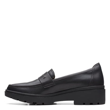 Clarks Women's Calla Ease Loafer Flat, Black Leather, 7 Medium US