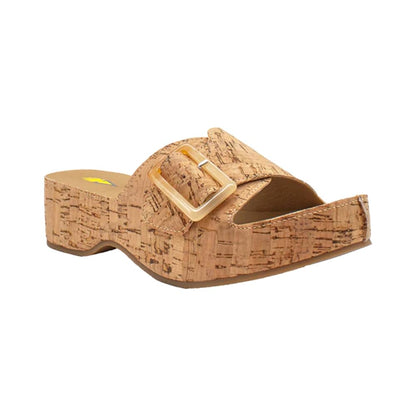 VOLATILE Women's Bertha Faux Leather Sandal W/Tortoise Shell Buckle Closure, Cork - 7