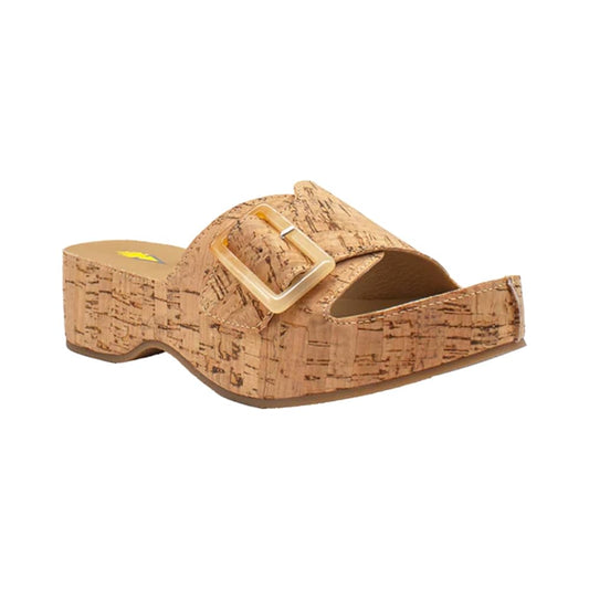 VOLATILE Women's Bertha Faux Leather Sandal W/Tortoise Shell Buckle Closure, Cork - 7