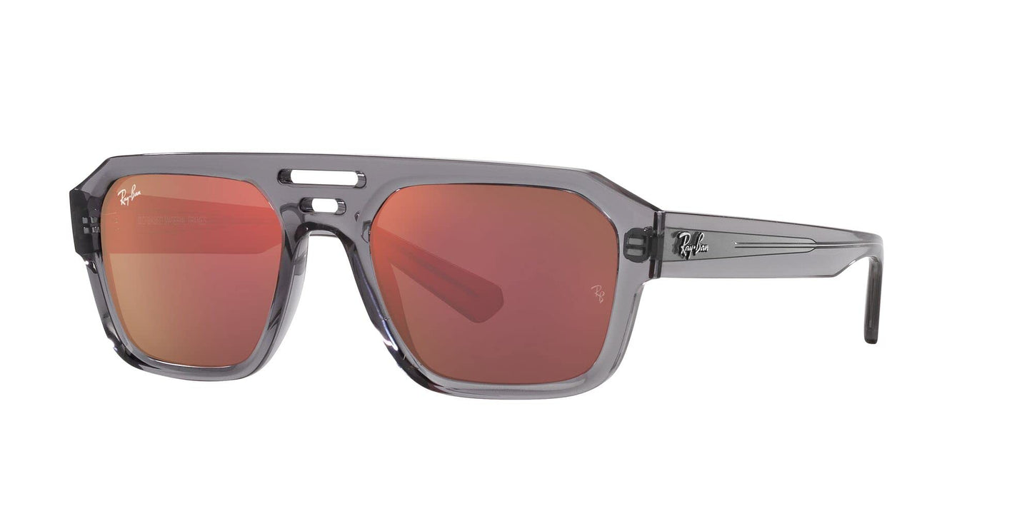 Ray-Ban Unisex RB4397 Corrigan Square Sunglasses, Transparent Grey/Dark Violet Mirrored Red, 54 mm