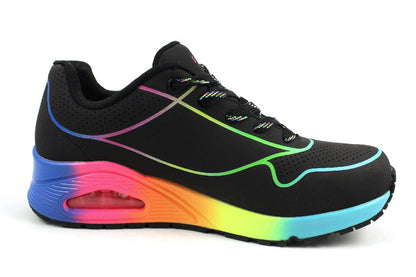 Skechers Womens Uno - Pop of Sunshine Sneaker, Black/Multi, 8.5 US