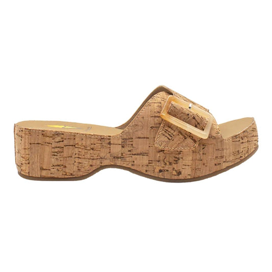 VOLATILE Women's Bertha Faux Leather Sandal W/Tortoise Shell Buckle Closure, Cork - 7
