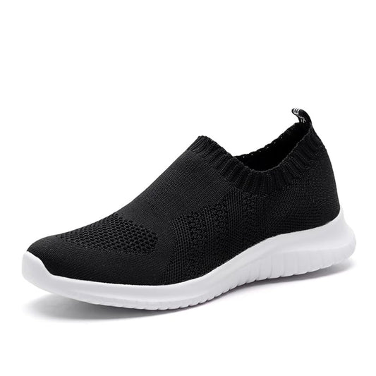 TIOSEBON Women's Walking Shoes Lightweight Mesh Slip-on- Breathable Running Sneakers 7.5 US Black