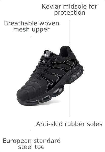 ARISIC Steel Toe Shoes Men Women Lightweight Safety Composite Toe Shoes Comfortable Zapatos para Hombre Zapatos Trabajo Walking Sneakers Black