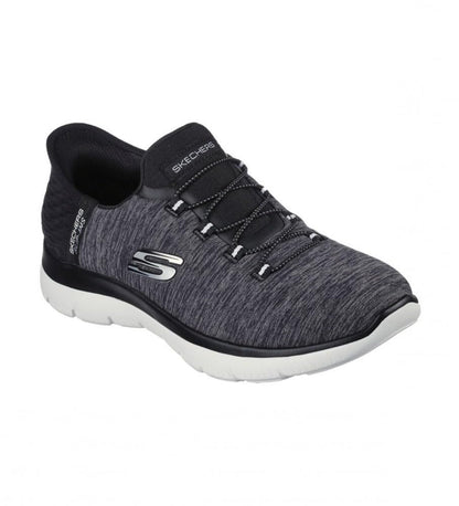Skechers Women's Summits Hands-Free Slip-Ins – Memory Foam Insole, Heel Pillow, Vegan Materials Sneaker, Black White, 8.5 Wide