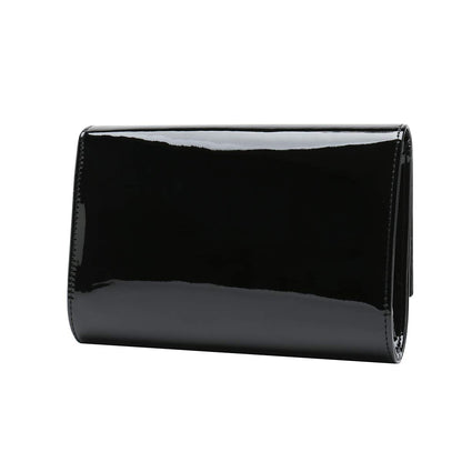 CHARMING TAILOR Patent Leather Flap Clutch for Women Classic Elegant Evening Bag Chic Dress Purse (Black)