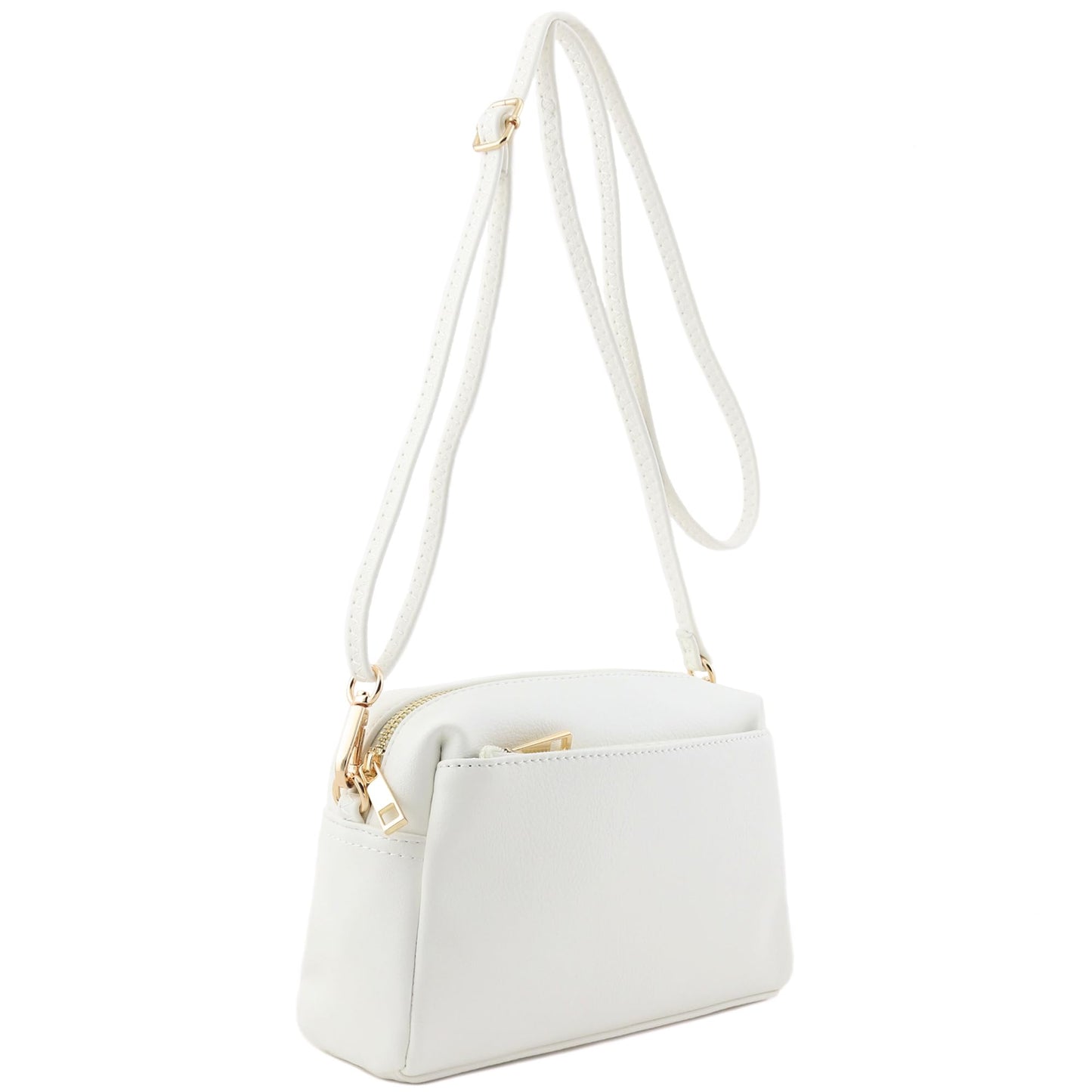 FashionPuzzle Triple Zip Small Crossbody Bag (White)