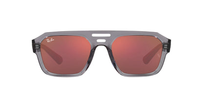 Ray-Ban Unisex RB4397 Corrigan Square Sunglasses, Transparent Grey/Dark Violet Mirrored Red, 54 mm