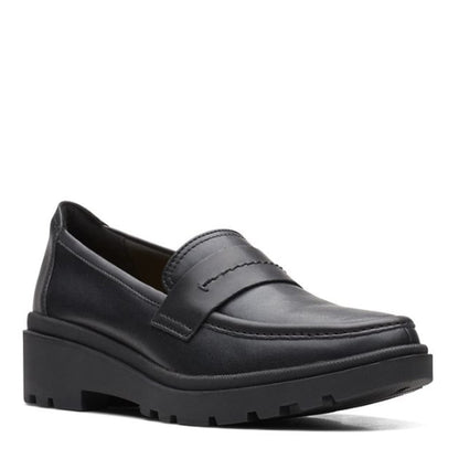 Clarks Women's Calla Ease Loafer Flat, Black Leather, 7 Medium US