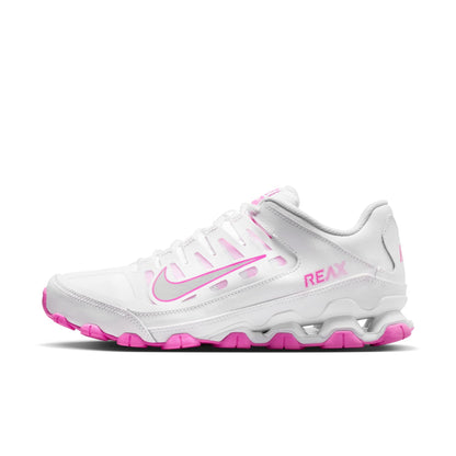 Nike Women's Reax 8 Trainer, White/Metallic Silver-Playful Pink, 9.5