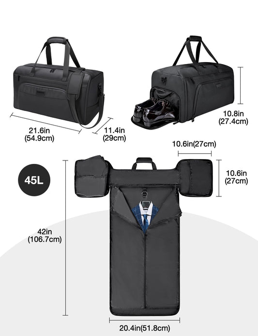 Noozion Garment Duffle Bag for Travel, 3-in-1 Convertible Carry On Suit Bag with Shoe Compartment, Lightweight Overnight Business Travel Bag for Men Women