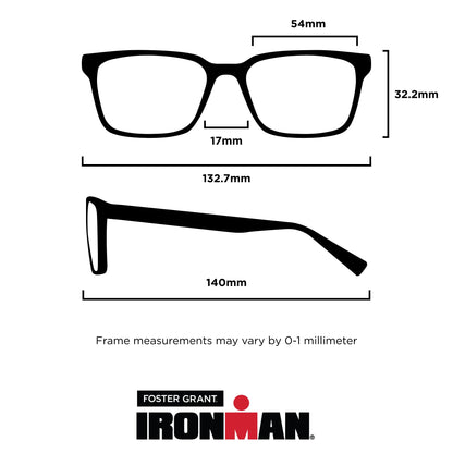 Foster Grant IRONMAN Men's Sprint Rectangular Reading Glasses, BLACK, 1.25x