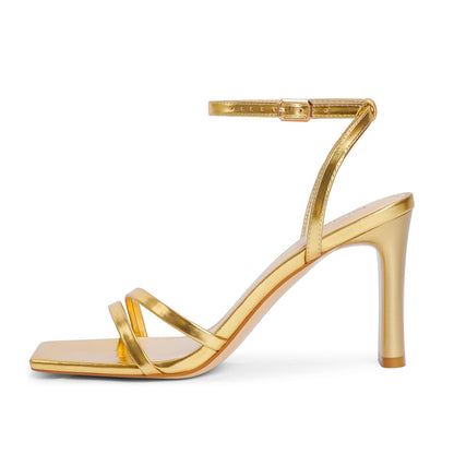 Modatope Gold Womens Sandals Square Open Toe Block High Heels Strappy Ankle Strap Sandals Comfort Dress Party Shoes Size 8.5