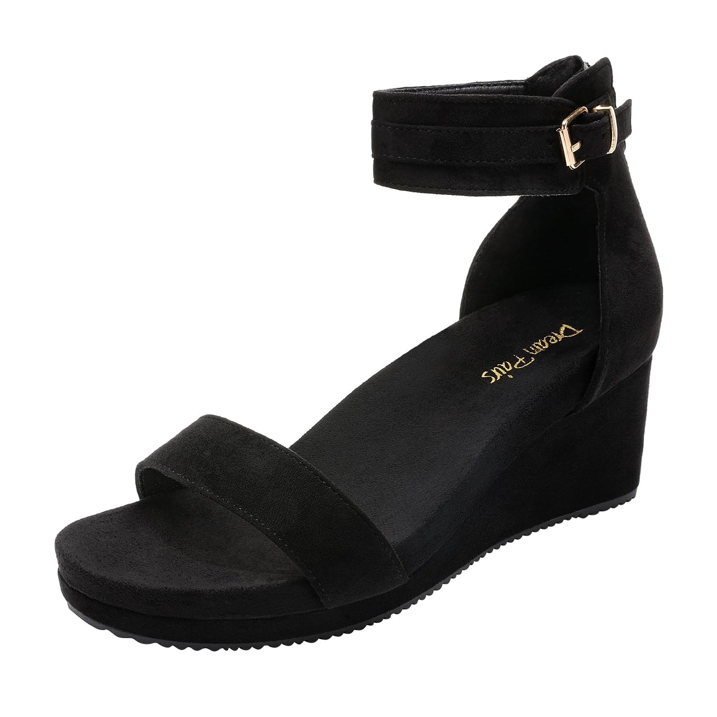 DREAM PAIRS Women's Open Toe Buckle Ankle Strap Platform Wedge Sandals Summer Shoes,Size 8.5,Black,NINI-6