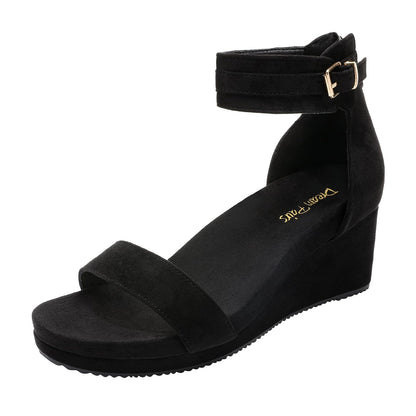 DREAM PAIRS Women's Open Toe Buckle Ankle Strap Platform Wedge Sandals Summer Shoes,Size 8.5,Black,NINI-6