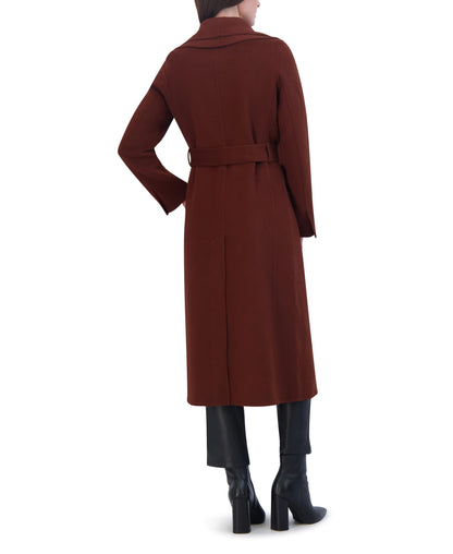 TAHARI Women's Slim Fit Double-Faced Wool Blend Wrap Coat with Tie Belt – Longline Silhouette, Cinnamon, Small