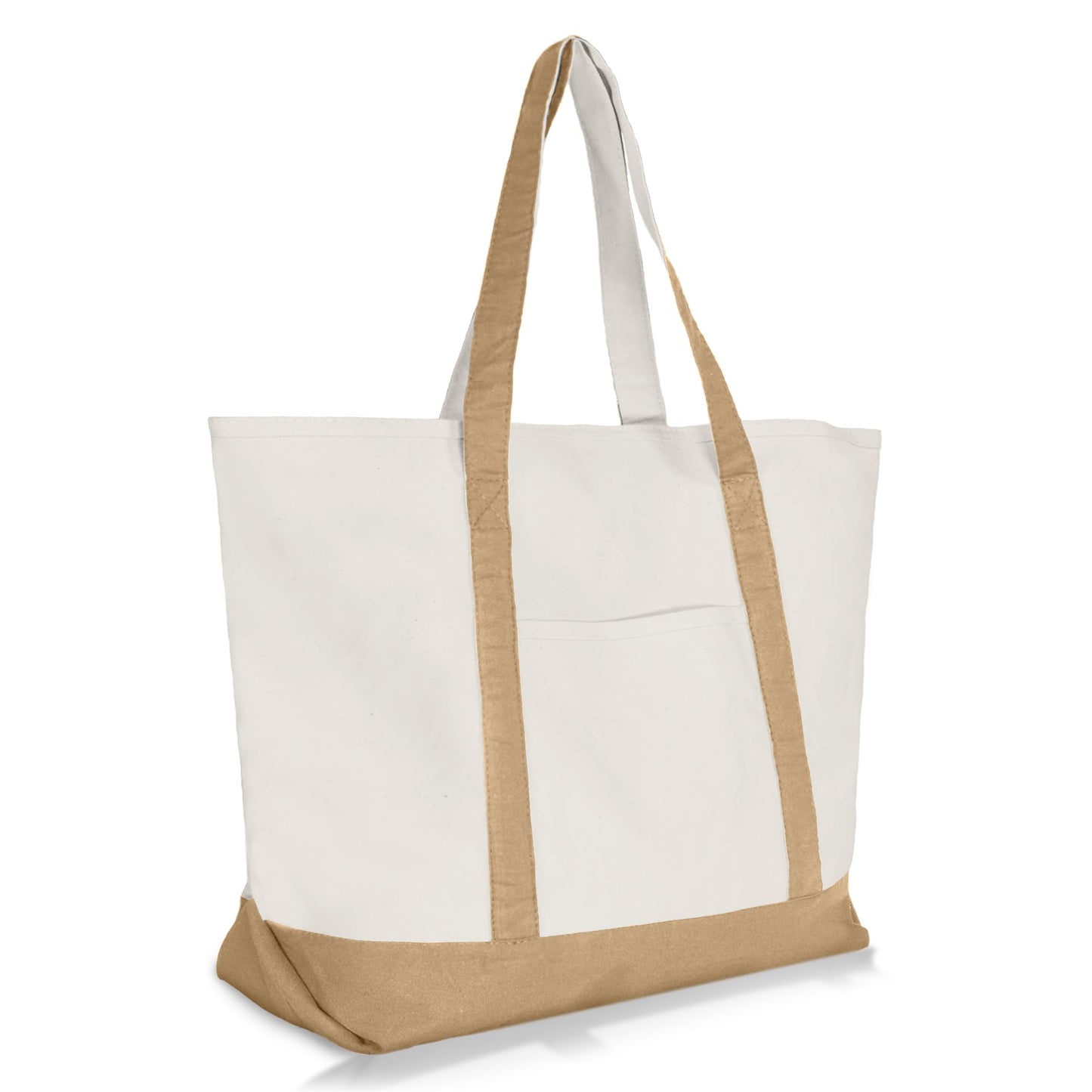 DALIX 22" Large Cotton Canvas Zippered Shopping Tote Grocery Bag in Brown