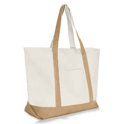 DALIX 22" Large Cotton Canvas Zippered Shopping Tote Grocery Bag in Brown