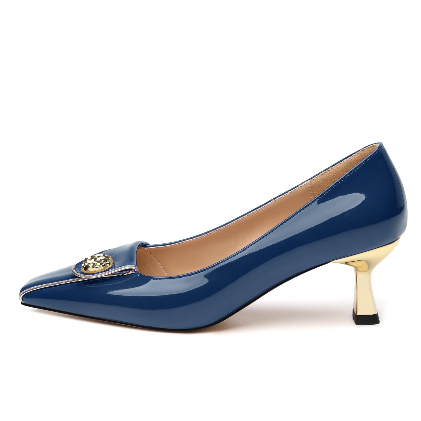 Muikecors Women's Kitten Heels Square Toe Low Heel Pumps Closed Toe Patent Slip On Pumps Womens Work Dress Office Wedding Party Shoes 2 Inch Navy Blue Patent Size 8.5