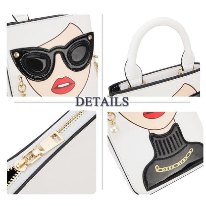 ENJOININ Women Novelty Lady Face Shoulder Bags Funky PU Leather Top Handle Satchel Handbags Clutch Purse for Women (White-3b)