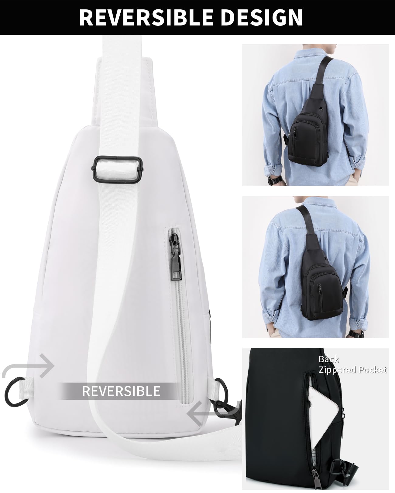 Seoky Rop Sling Bag Crossbody Backpack for Men Women Small Purse Chest Shoulder Bag for Travel Hiking Daypack White