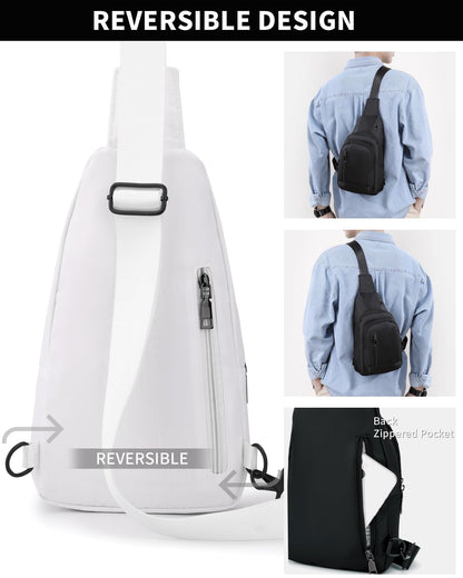 Seoky Rop Sling Bag Crossbody Backpack for Men Women Small Purse Chest Shoulder Bag for Travel Hiking Daypack White