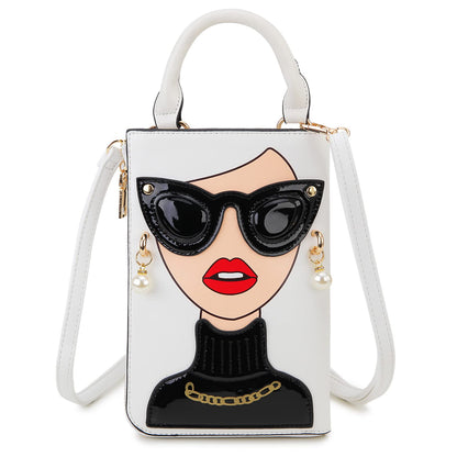 ENJOININ Women Novelty Lady Face Shoulder Bags Funky PU Leather Top Handle Satchel Handbags Clutch Purse for Women (White-3b)