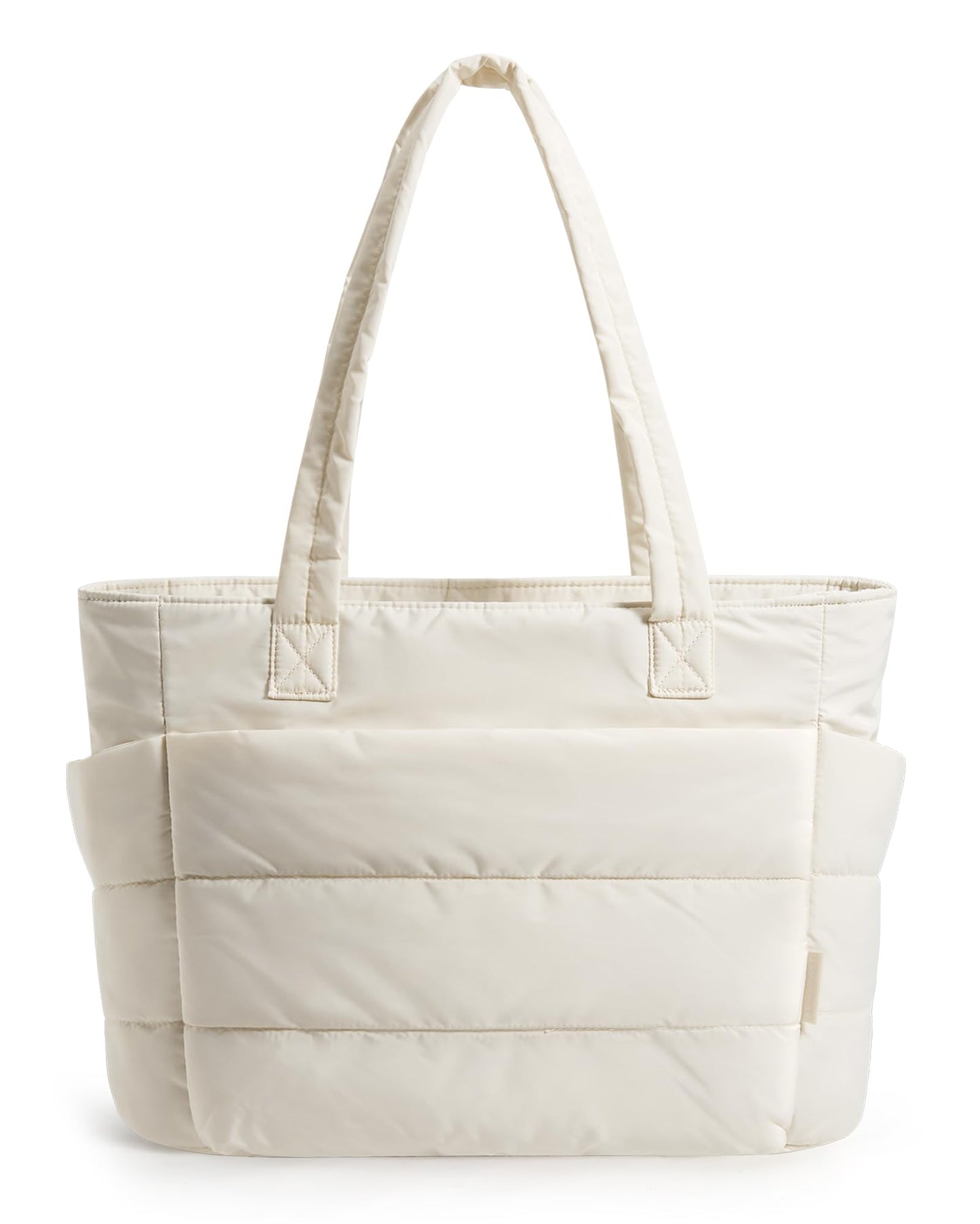 BAGSMART Tote Bag for Women, Lightweight Puffy Tote Bag with Compartments Shoulder Bag Handbag for Travel, Work, Gym (Light Beige, Standard Size)