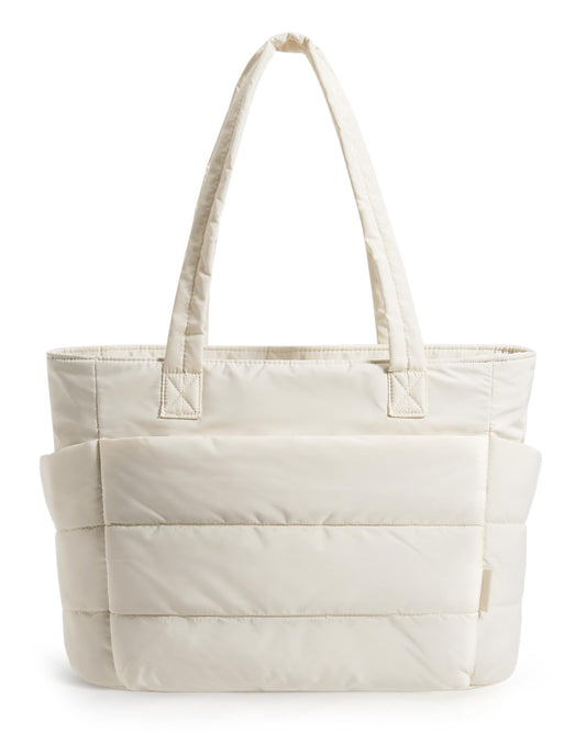 BAGSMART Tote Bag for Women, Lightweight Puffy Tote Bag with Compartments Shoulder Bag Handbag for Travel, Work, Gym (Light Beige, Standard Size)